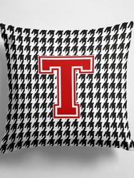 14 in x 14 in Outdoor Throw PillowLetter T Monogram - Houndstooth Black Fabric Decorative Pillow