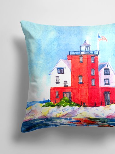 Caroline's Treasures 14 in x 14 in Outdoor Throw PillowLighthouse on the rocks Harbour Fabric Decorative Pillow product