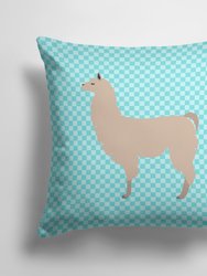 14 in x 14 in Outdoor Throw PillowLlama Blue Check Fabric Decorative Pillow