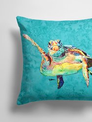 14 in x 14 in Outdoor Throw PillowLoggerhead Turtle  Hi Five Fabric Decorative Pillow