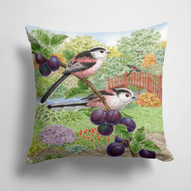14 in x 14 in Outdoor Throw PillowLong Tailed Tits by Sarah Adams Fabric Decorative Pillow