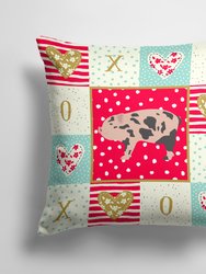 14 in x 14 in Outdoor Throw PillowMini Miniature Pig Love Fabric Decorative Pillow