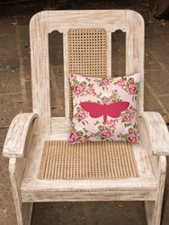 14 in x 14 in Outdoor Throw PillowMoth Shabby Chic Pink Roses  Fabric Decorative Pillow