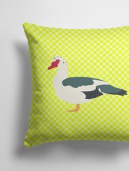 14 in x 14 in Outdoor Throw PillowMuscovy Duck Green Fabric Decorative Pillow