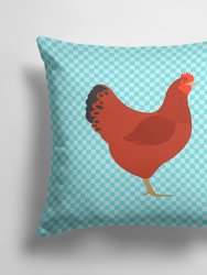 14 in x 14 in Outdoor Throw PillowNew Hampshire Red Chicken Blue Check Fabric Decorative Pillow