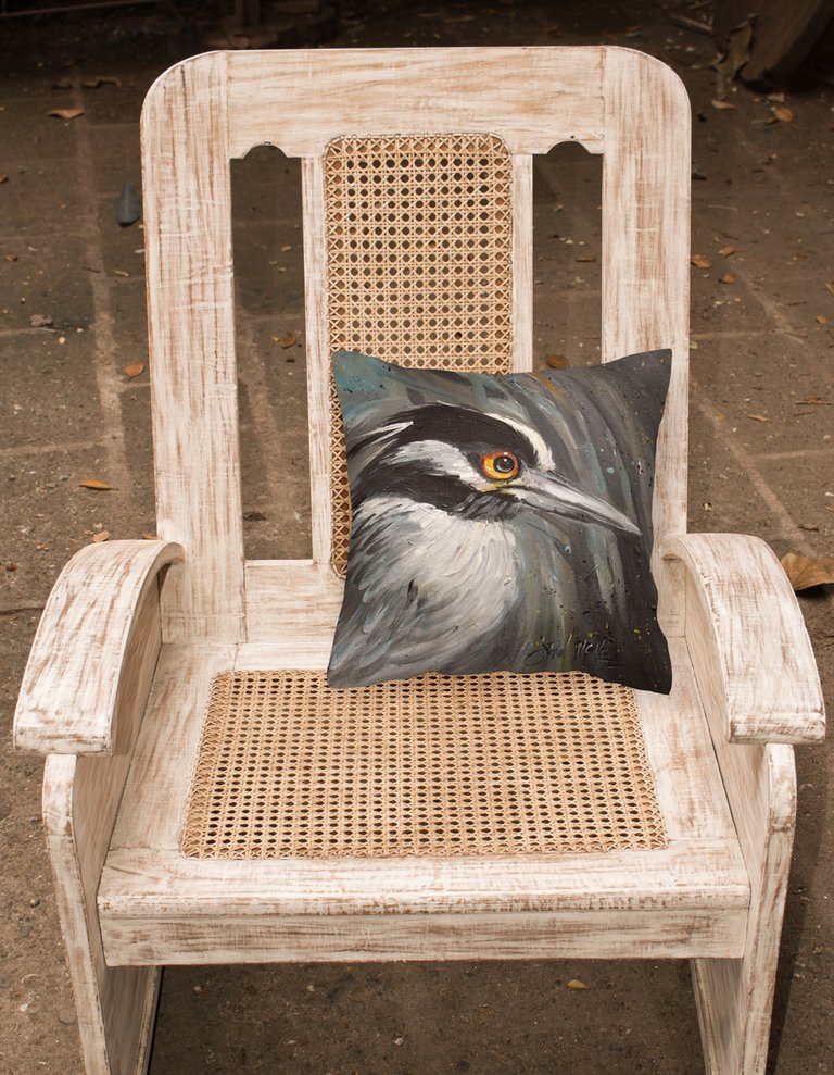 14 in x 14 in Outdoor Throw PillowNight Heron Fabric Decorative Pillow