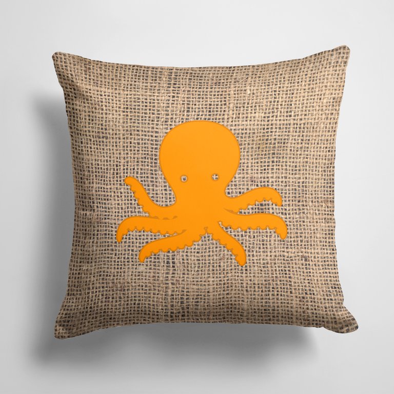 14 in x 14 in Outdoor Throw PillowOctopus Burlap and Orange BB1090 Fabric Decorative Pillow