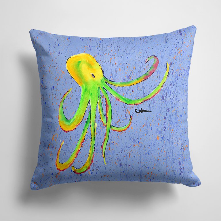 14 in x 14 in Outdoor Throw PillowOctopus on Blue Fabric Decorative Pillow