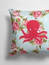 14 in x 14 in Outdoor Throw PillowOctopus Shabby Chic Blue Roses BB1090 Fabric Decorative Pillow