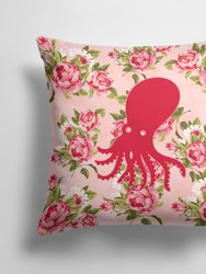 14 in x 14 in Outdoor Throw PillowOctopus Shabby Chic Pink Roses  Fabric Decorative Pillow