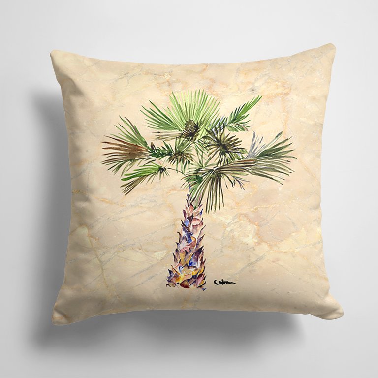 14 in x 14 in Outdoor Throw PillowPalm Tree on Marble Background Fabric Decorative Pillow