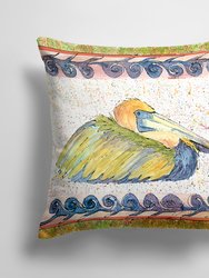 14 in x 14 in Outdoor Throw PillowPelican Sitting Fabric Decorative Pillow