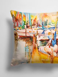 14 in x 14 in Outdoor Throw PillowPelicans and Sailboats Fabric Decorative Pillow