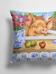 14 in x 14 in Outdoor Throw PillowPig trying to reach the Apple in the Window  Fabric Decorative Pillow