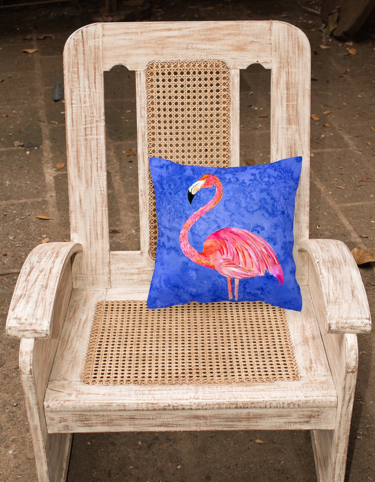 14 in x 14 in Outdoor Throw PillowPink Flamingo Fabric Decorative Pillow