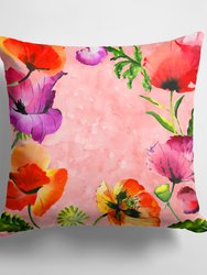 14 in x 14 in Outdoor Throw PillowPoppy Flowers Fabric Decorative Pillow