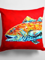 14 in x 14 in Outdoor Throw PillowRed Fish Alphonzo Head Fabric Decorative Pillow