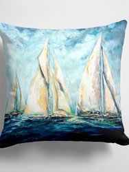 14 in x 14 in Outdoor Throw PillowSailboats Last Mile Fabric Decorative Pillow