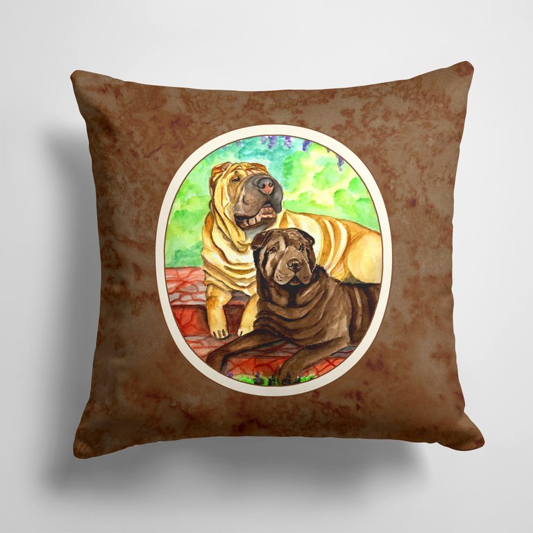 14 in x 14 in Outdoor Throw PillowShar Pei Fawn and Chocolate Fabric Decorative Pillow