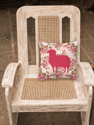 14 in x 14 in Outdoor Throw PillowSheep Shabby Chic Pink Roses  Fabric Decorative Pillow