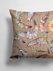 14 in x 14 in Outdoor Throw PillowShrimp  on Faux Burlap Fabric Decorative Pillow