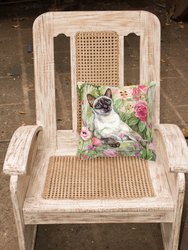 14 in x 14 in Outdoor Throw PillowSiamese In The Roses by Debbie Cook Fabric Decorative Pillow