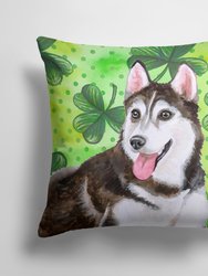 14 in x 14 in Outdoor Throw PillowSiberian Husky #2 St Patrick's Fabric Decorative Pillow