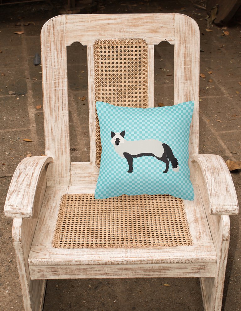 14 in x 14 in Outdoor Throw PillowSilver Fox Blue Check Fabric Decorative Pillow