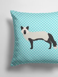 14 in x 14 in Outdoor Throw PillowSilver Fox Blue Check Fabric Decorative Pillow