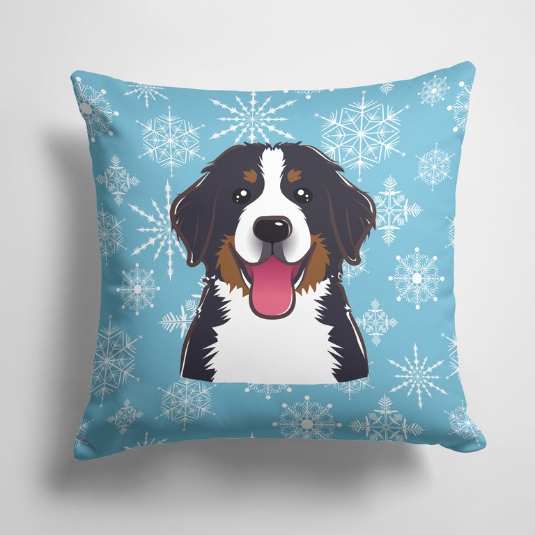 14 in x 14 in Outdoor Throw PillowSnowflake Bernese Mountain Dog Fabric Decorative Pillow