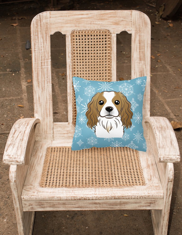14 in x 14 in Outdoor Throw PillowSnowflake Cavalier Spaniel Fabric Decorative Pillow