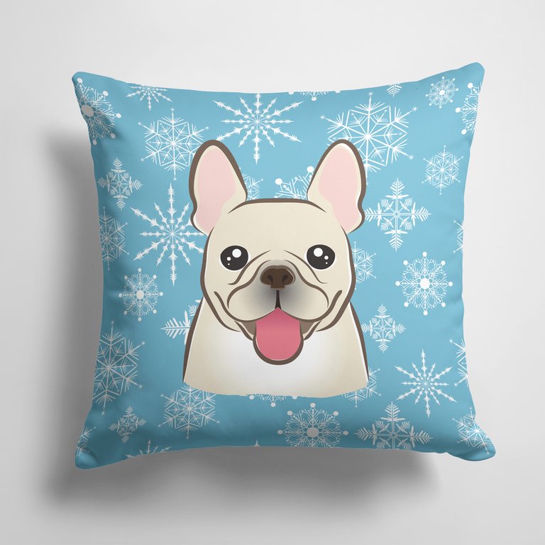 14 in x 14 in Outdoor Throw PillowSnowflake French Bulldog Fabric Decorative Pillow