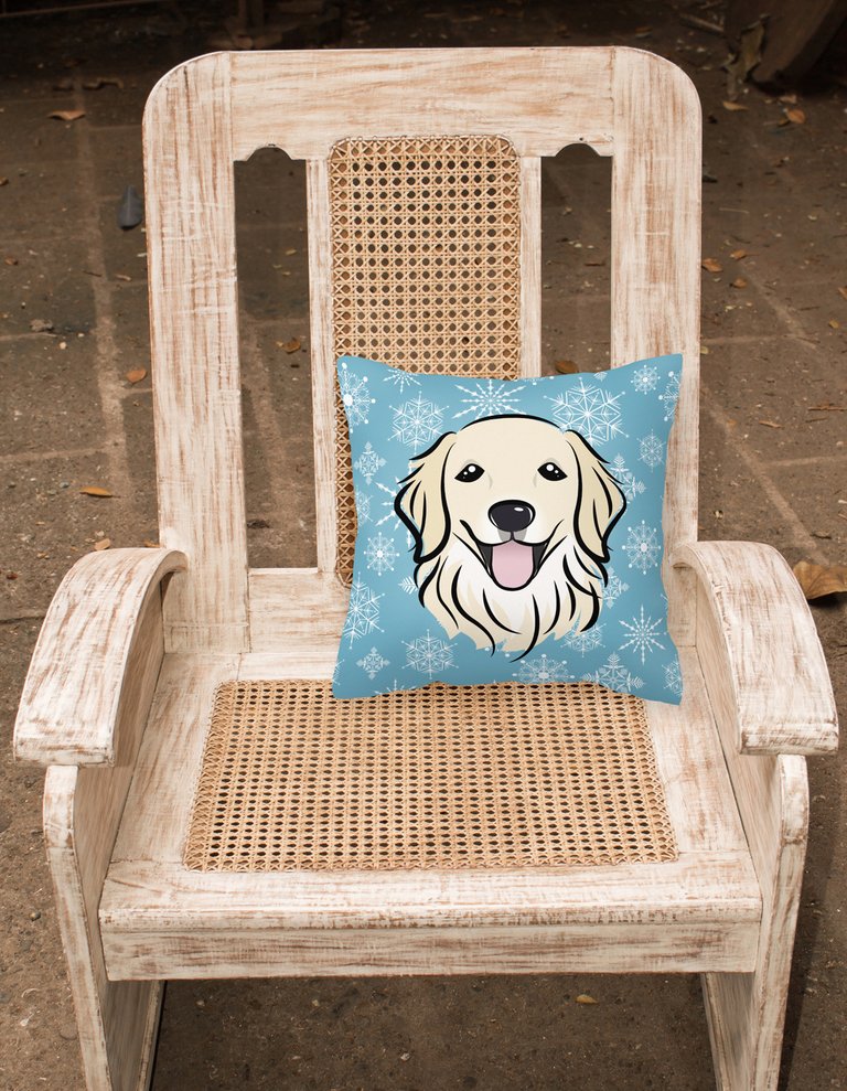 14 in x 14 in Outdoor Throw PillowSnowflake Golden Retriever Fabric Decorative Pillow