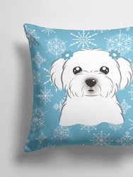 14 in x 14 in Outdoor Throw PillowSnowflake Maltese Fabric Decorative Pillow