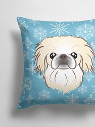 14 in x 14 in Outdoor Throw PillowSnowflake Pekingese Fabric Decorative Pillow