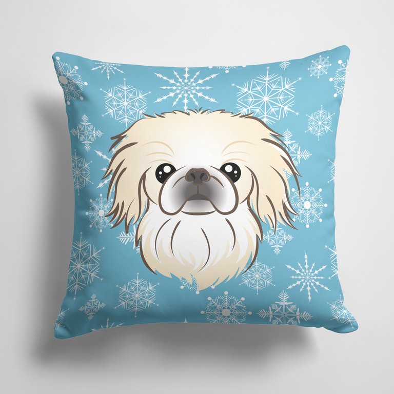 14 in x 14 in Outdoor Throw PillowSnowflake Pekingese Fabric Decorative Pillow