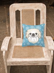 14 in x 14 in Outdoor Throw PillowSnowflake Pekingese Fabric Decorative Pillow