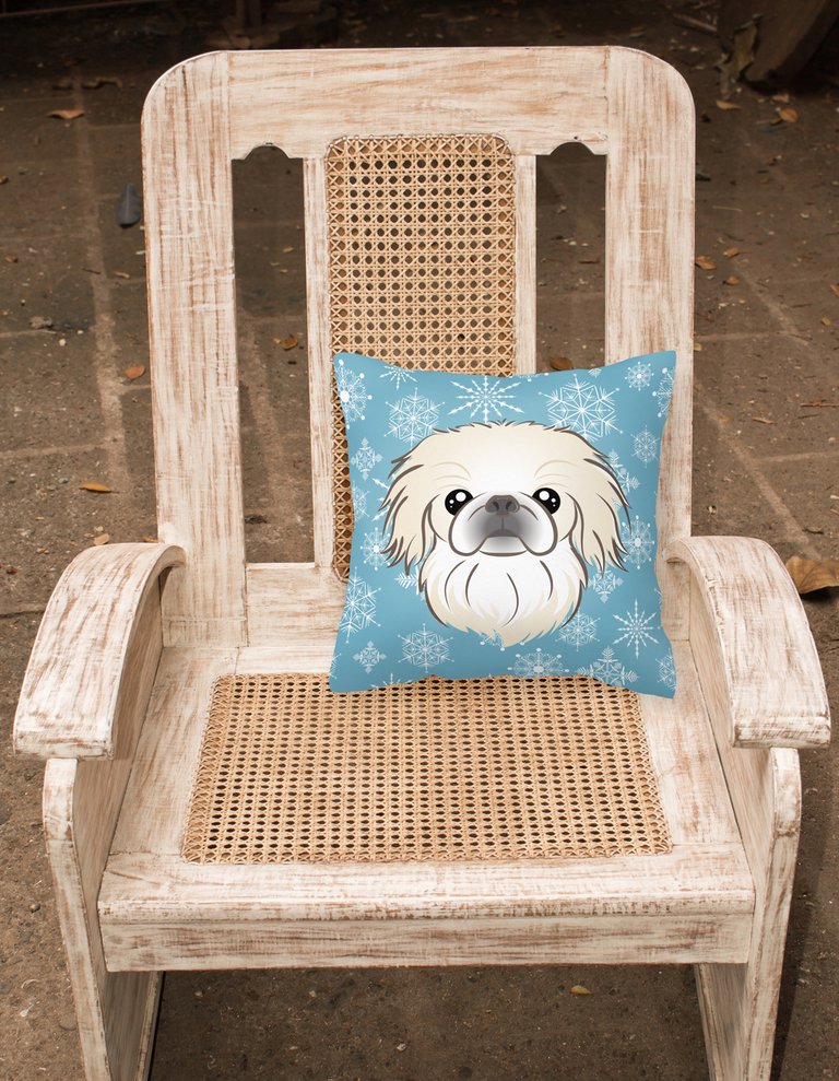 14 in x 14 in Outdoor Throw PillowSnowflake Pekingese Fabric Decorative Pillow