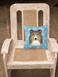 14 in x 14 in Outdoor Throw PillowSnowflake Sheltie Fabric Decorative Pillow