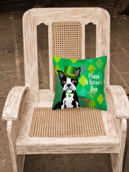 14 in x 14 in Outdoor Throw PillowSt Patrick's Day Boston Terrier Fabric Decorative Pillow