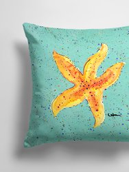 14 in x 14 in Outdoor Throw PillowStarfish on Teal Fabric Decorative Pillow