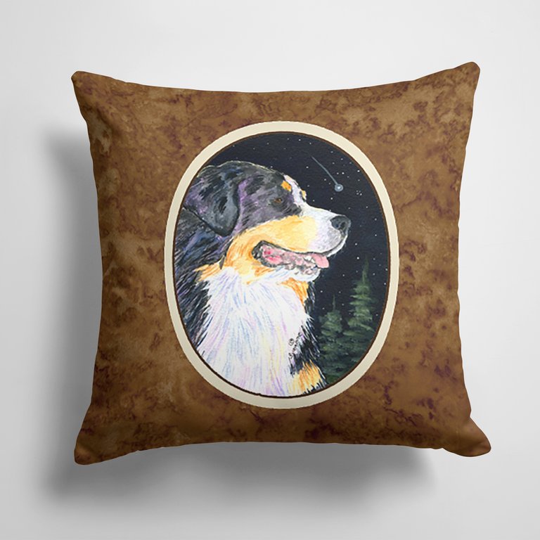 14 in x 14 in Outdoor Throw PillowStarry Night Bernese Mountain Dog Fabric Decorative Pillow