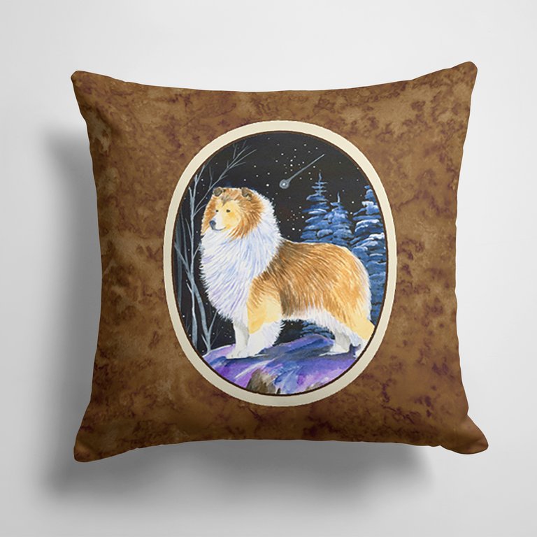14 in x 14 in Outdoor Throw PillowStarry Night Sheltie Fabric Decorative Pillow
