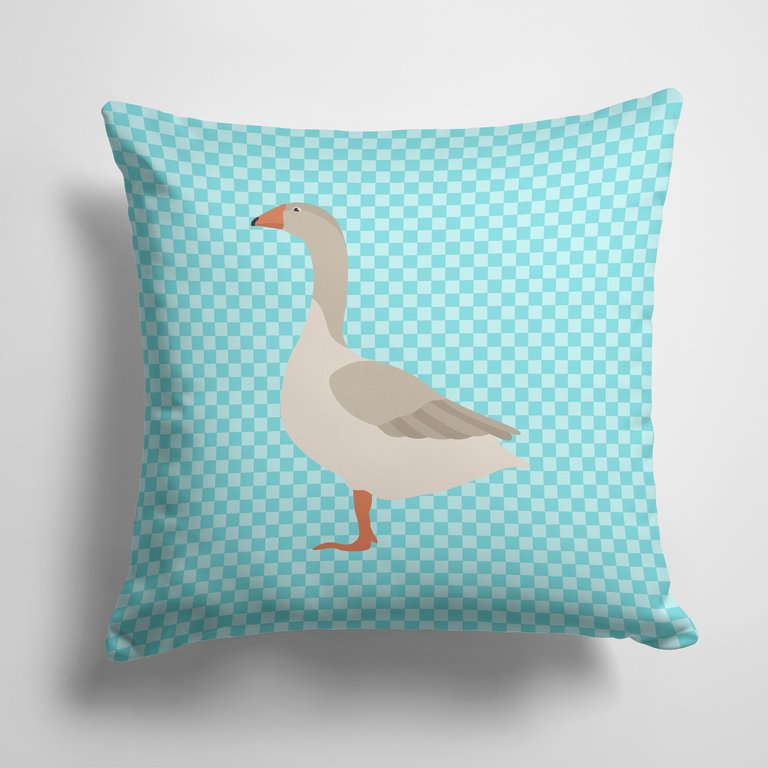 14 in x 14 in Outdoor Throw PillowSteinbacher Goose Blue Check Fabric Decorative Pillow