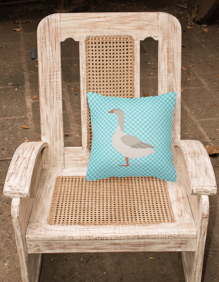 14 in x 14 in Outdoor Throw PillowSteinbacher Goose Blue Check Fabric Decorative Pillow