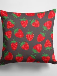 14 in x 14 in Outdoor Throw PillowStrawberries on Gray Fabric Decorative Pillow