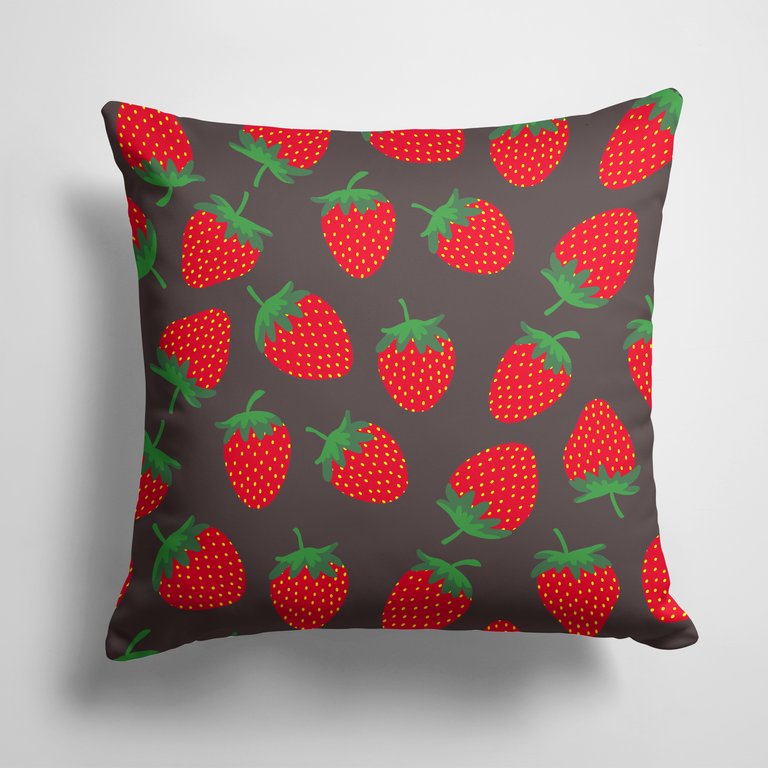 14 in x 14 in Outdoor Throw PillowStrawberries on Gray Fabric Decorative Pillow