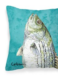 14 in x 14 in Outdoor Throw PillowStriped Bass Fish Fabric Decorative Pillow