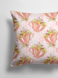 14 in x 14 in Outdoor Throw PillowTea Cup and Flowers Pink Fabric Decorative Pillow