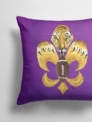 14 in x 14 in Outdoor Throw PillowTiger Football Fleur de lis Fabric Decorative Pillow